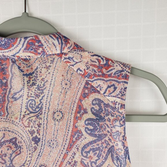 H&M 2 Multicolor Semi Sheer Pink Blue Purple Blouse Hi Low Top Sleeveless Womens - Picture 5 of 14